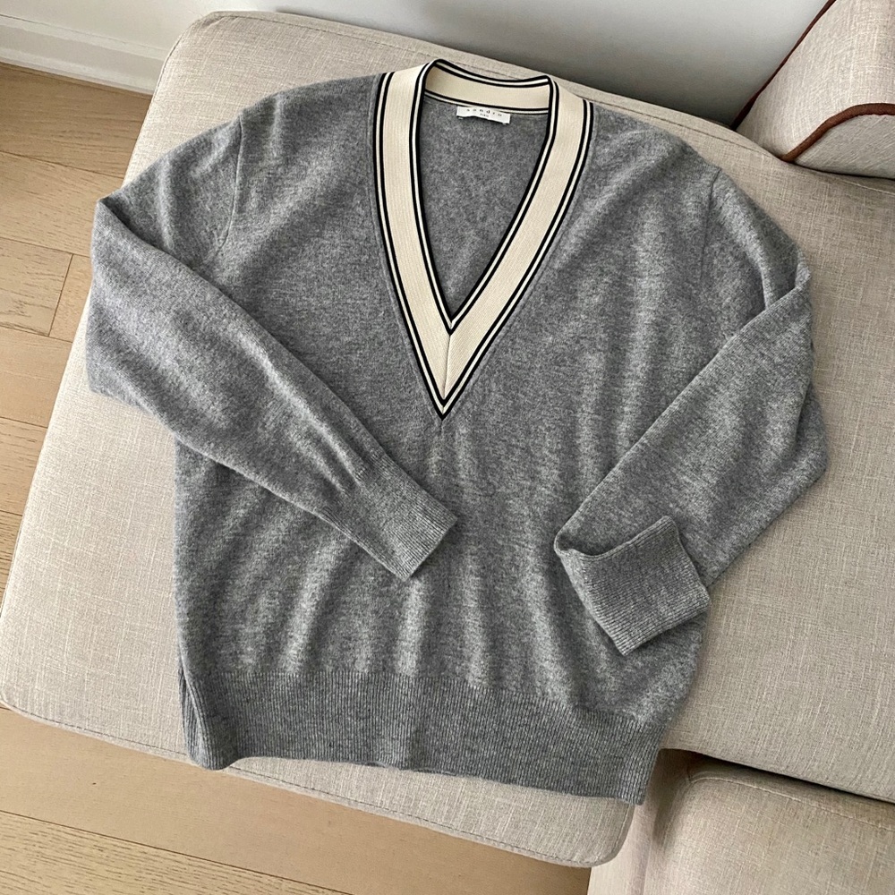 Sandro Camie Contrast V-Neck Sweater